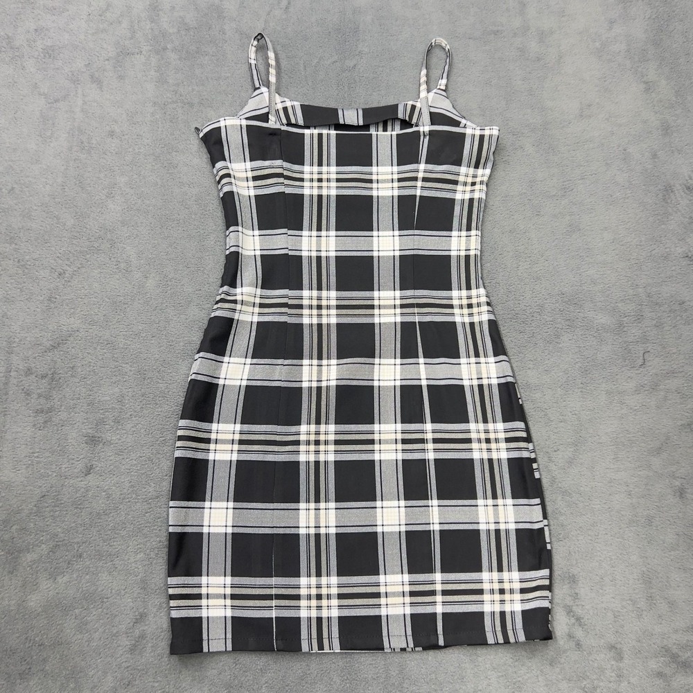 H&M Divided Womens Plaid Mini Dress XS Black White Bodycon Spaghetti Strap‎ - Picture 4 of 10